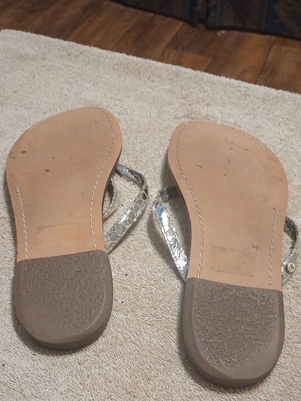 Sam Edelman Silver Metallic Strap Brown Footbed Sandals - Picture 3 of 7